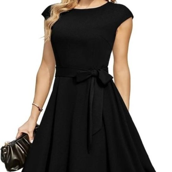 2X 3X Plus Size Curvy Cocktail Bridesmaid Church Funeral Flare Slimming Dress - Picture 2 of 10